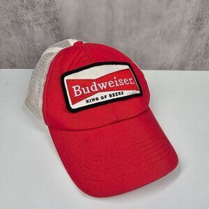 Vintage Budweiser Trucker Hat Red & White Mesh Snapback Adjustable Official Prod